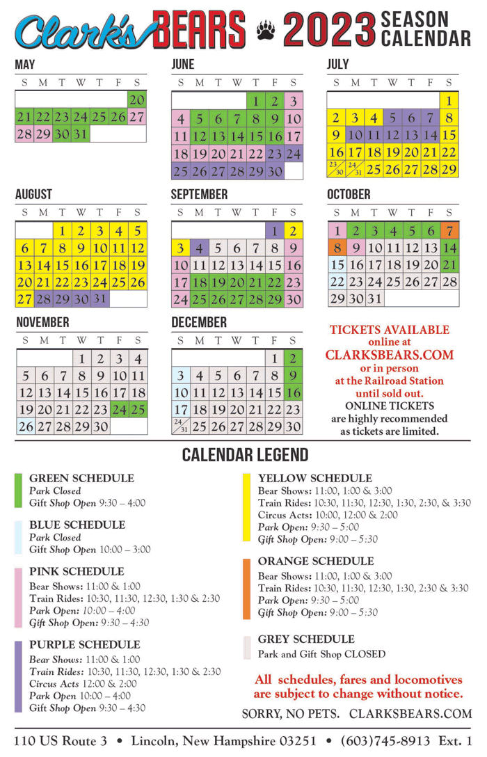 Calendar & Schedule: Clark's Bears