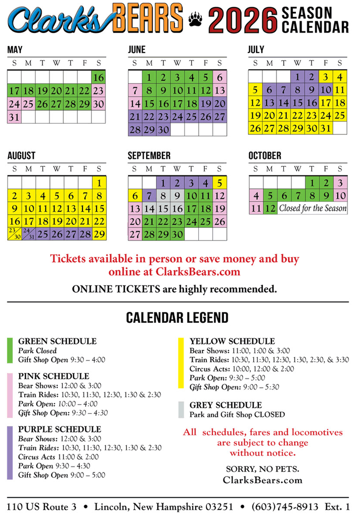 Clark's Bears Calendar & Schedule